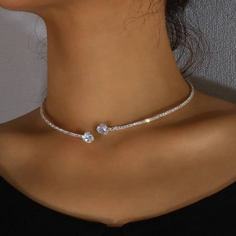 14K Gold Pated Heart Collar Choker Necklace