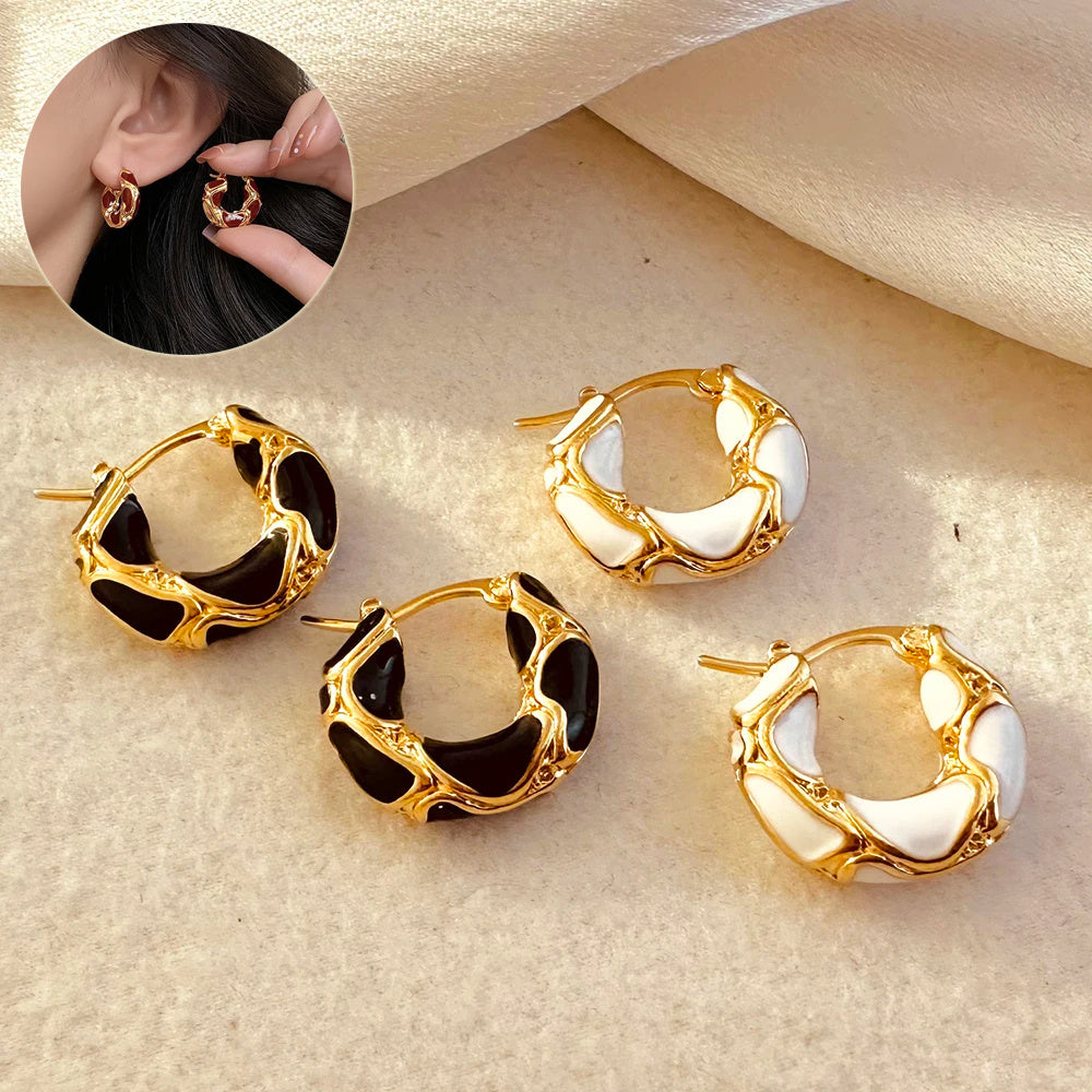 18K Gold Plated  Enamel Texture Small Hoop Earrinng