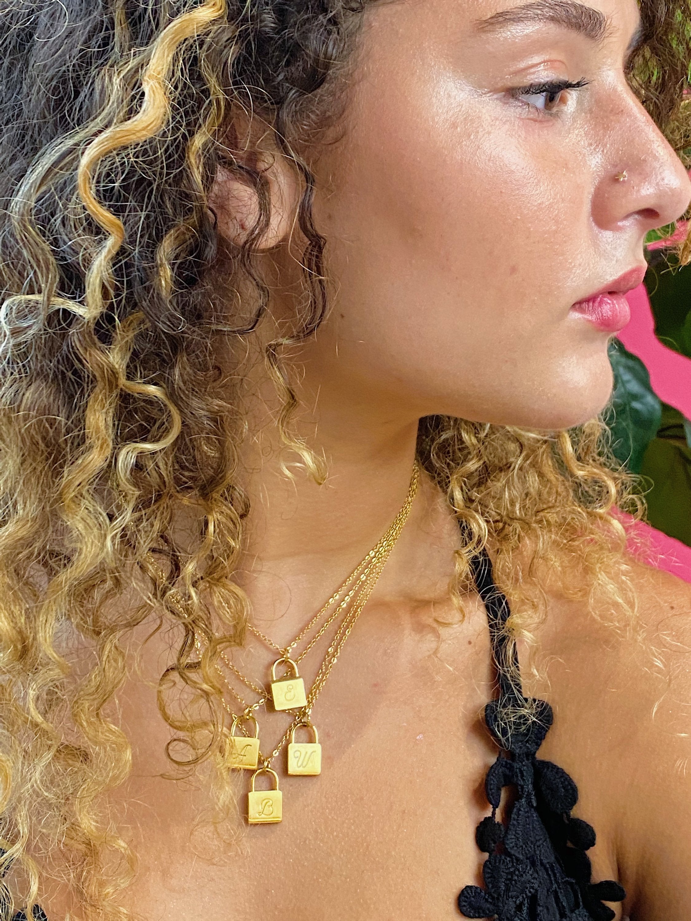 24k gold plated Scripted Notes Locket Initial Necklace