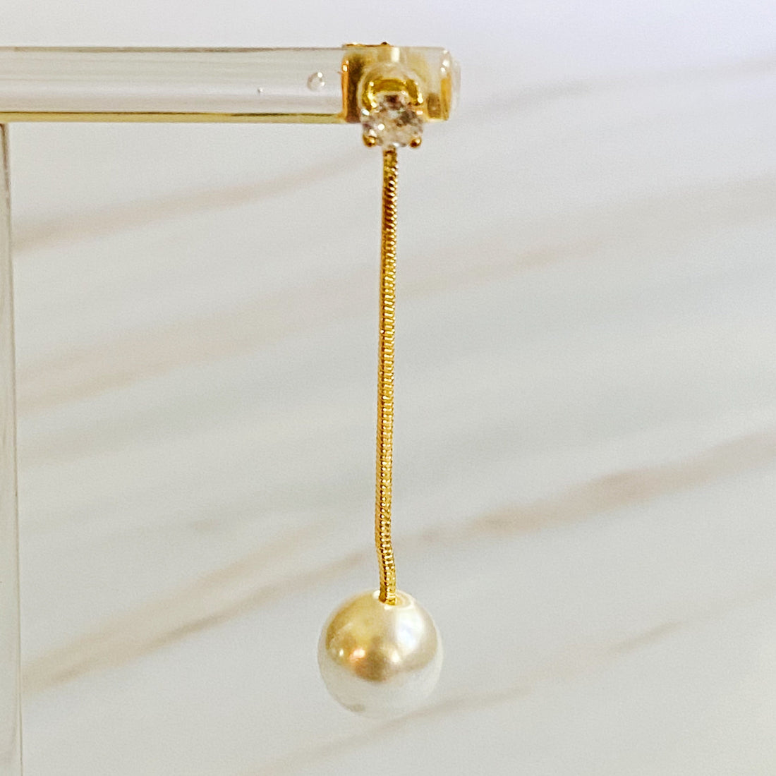 18K Gold Plated with Diamond & Pearl Earring
