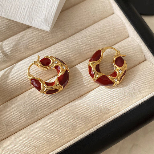 18K Gold Plated  Enamel Texture Small Hoop Earrinng