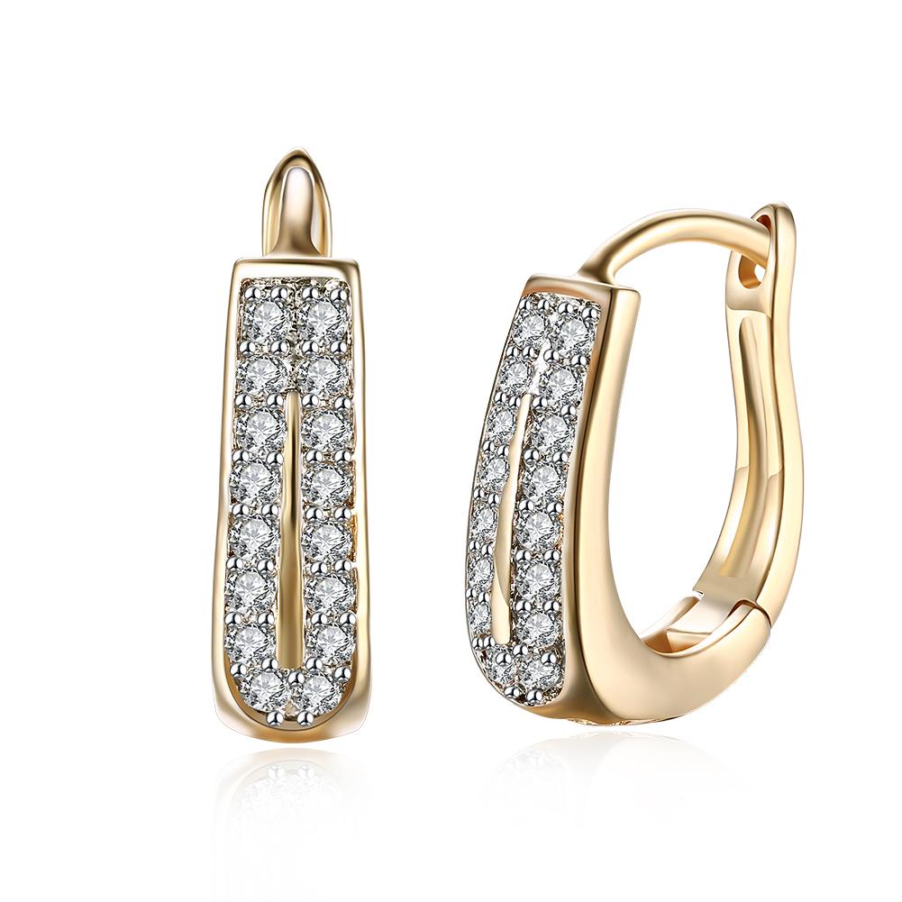 Austrian Crystal Micro Pav'e Two Lined Classic Huggies Set in 18K Gold