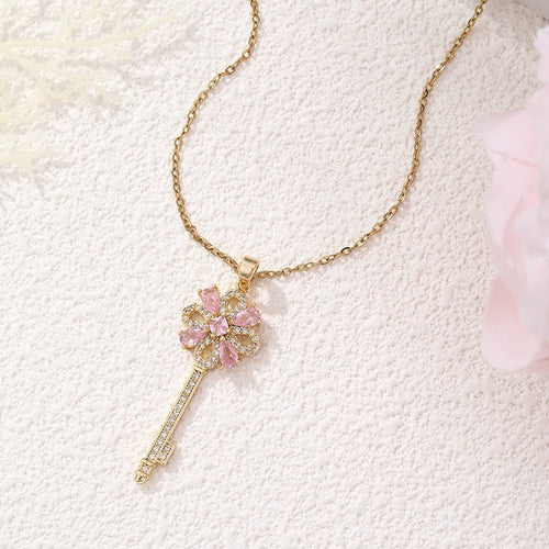 Women Creative Key Flower Necklace Clavicle Chain Jewelry