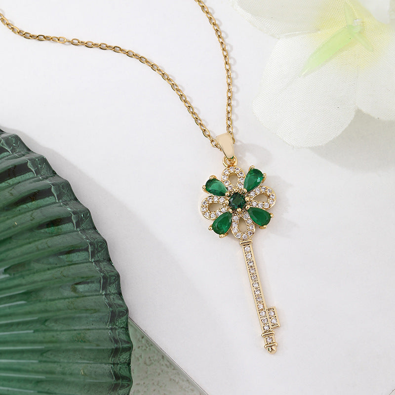 Women Creative Key Flower Necklace Clavicle Chain Jewelry