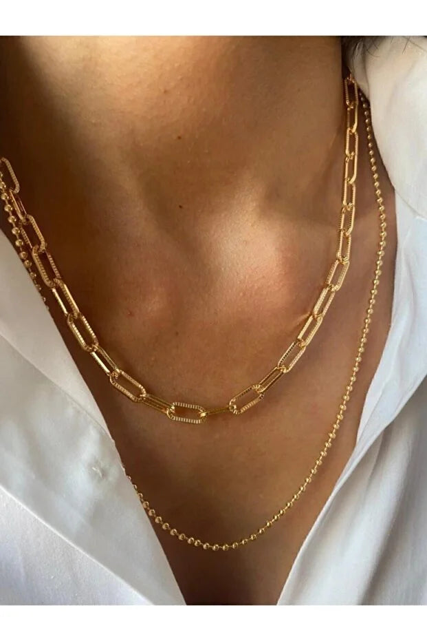 24K gold plated Necklace Set Two Piece Layered Adjustable