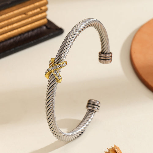 8-Character Cross Diamond Metal Bracelet