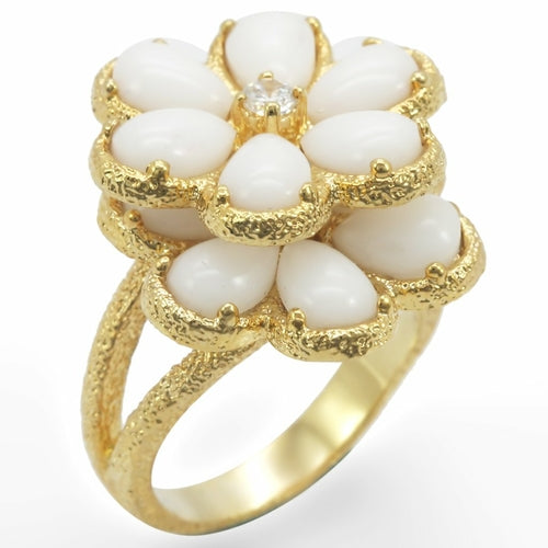 24k Gold plated Ring with White ceramic