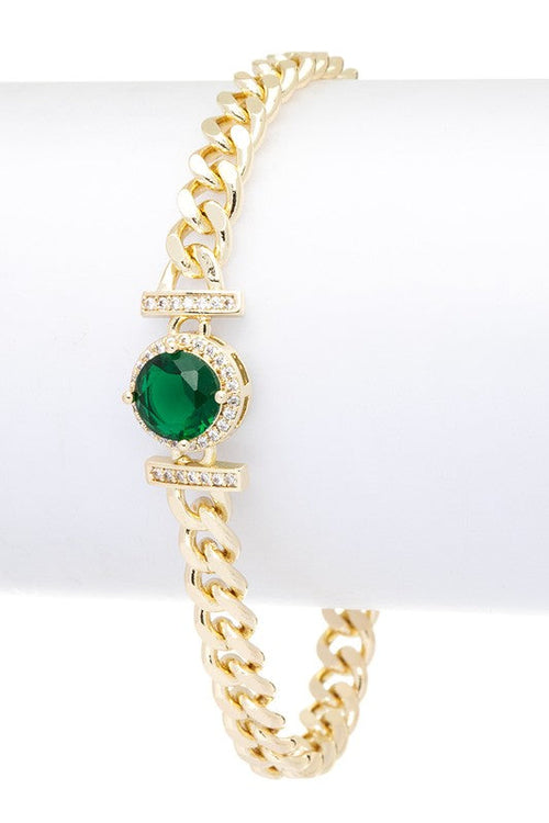 18K Gold Plated Emerald CZ Charm Bracelet