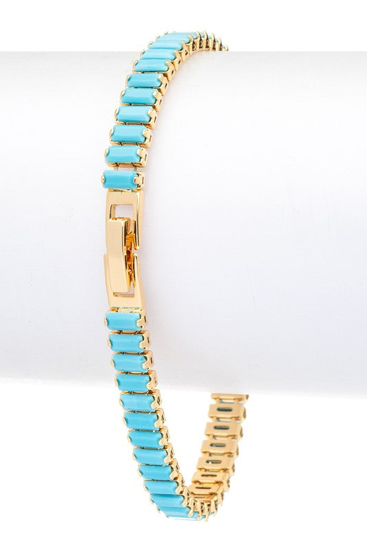 24K Gold plated Turquoise Baguette Stone Tennis Bracelet