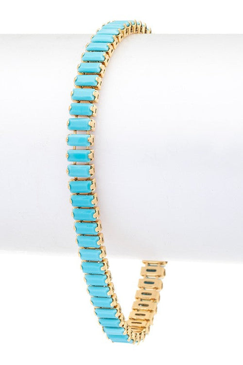 24K Gold plated Turquoise Baguette Stone Tennis Bracelet