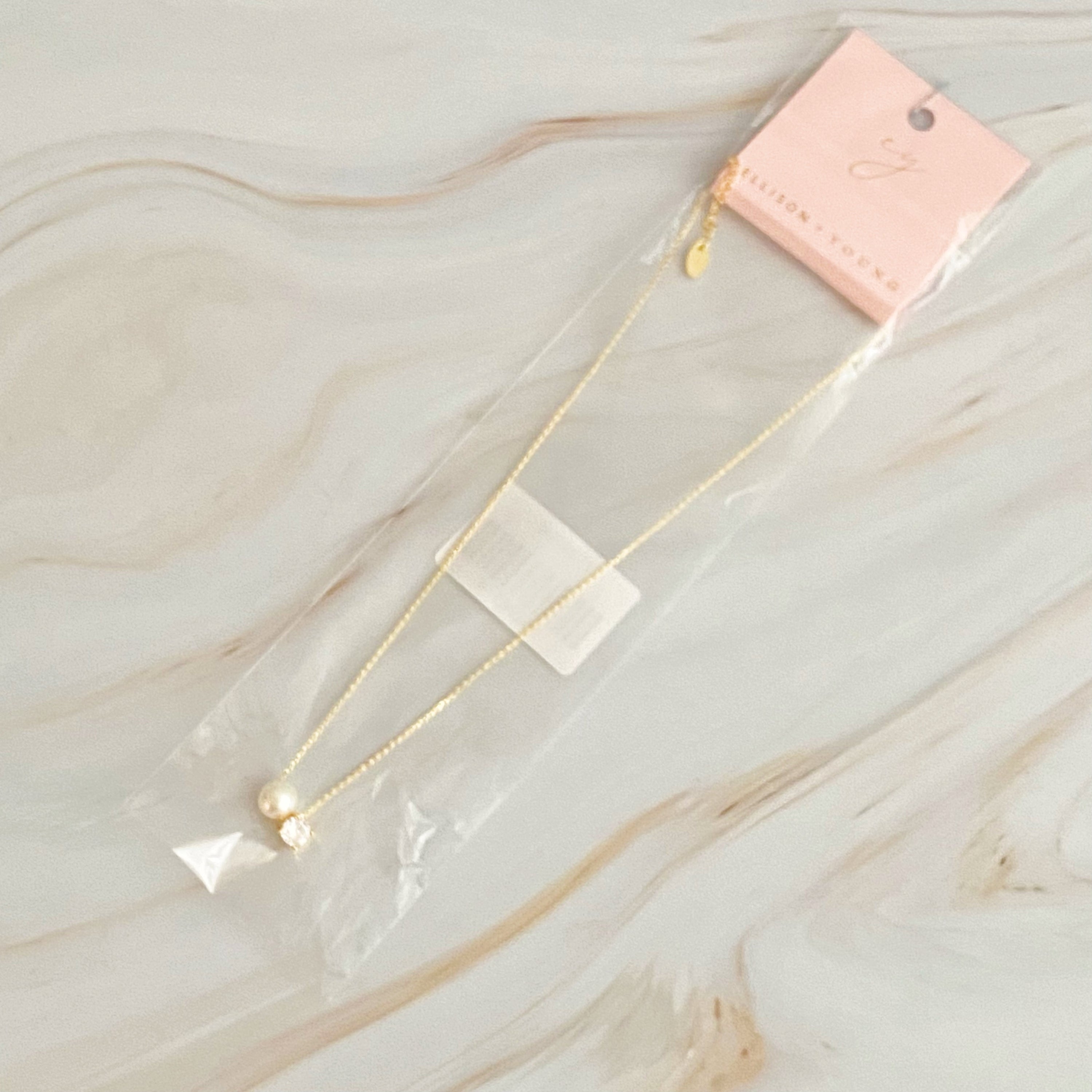 18K Gold Plated Single Pearl And Diamond Necklace