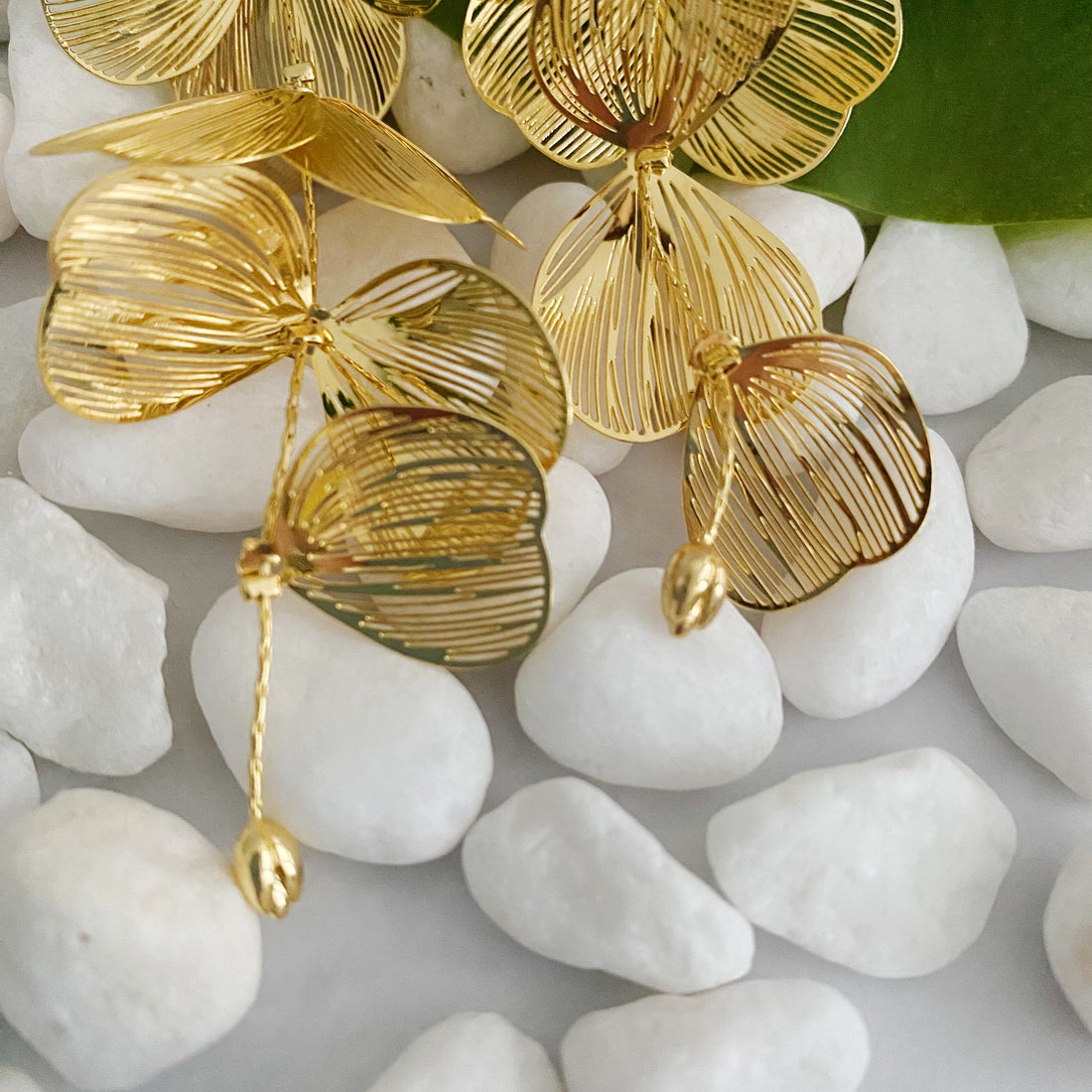 18K Gold Plated  Filigree Flower Drop Earrings