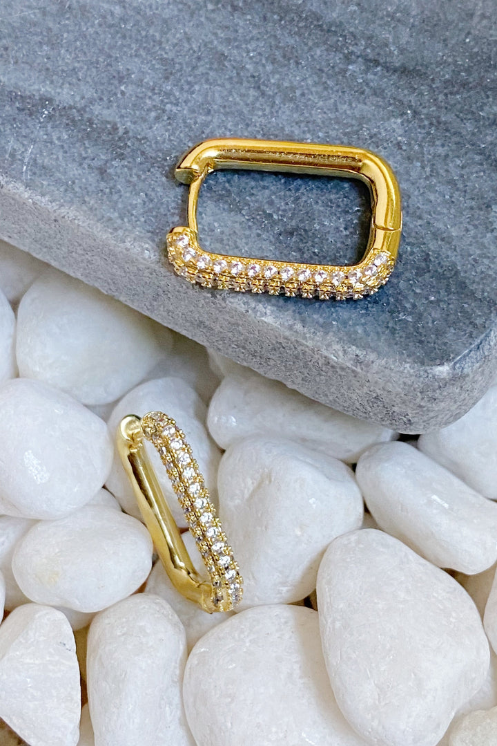 Gold Rectangular Diamond Hoop Earrings for Women