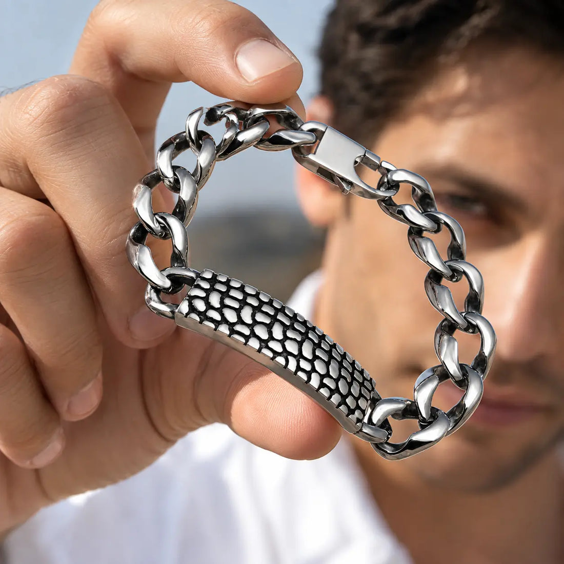 Men’s Polished Stainless Steel Link Bracelet