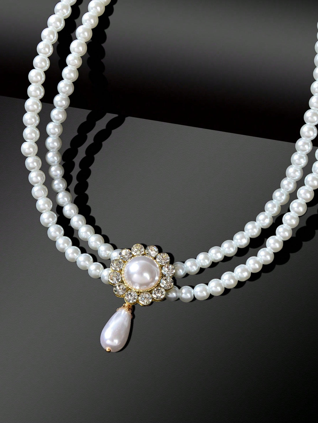 Layered White Pearl Drop Necklace