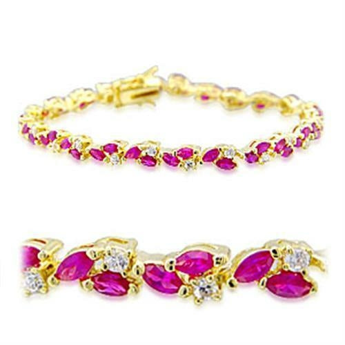 Gold Brass Bracelet with Synthetic Garnet in Ruby