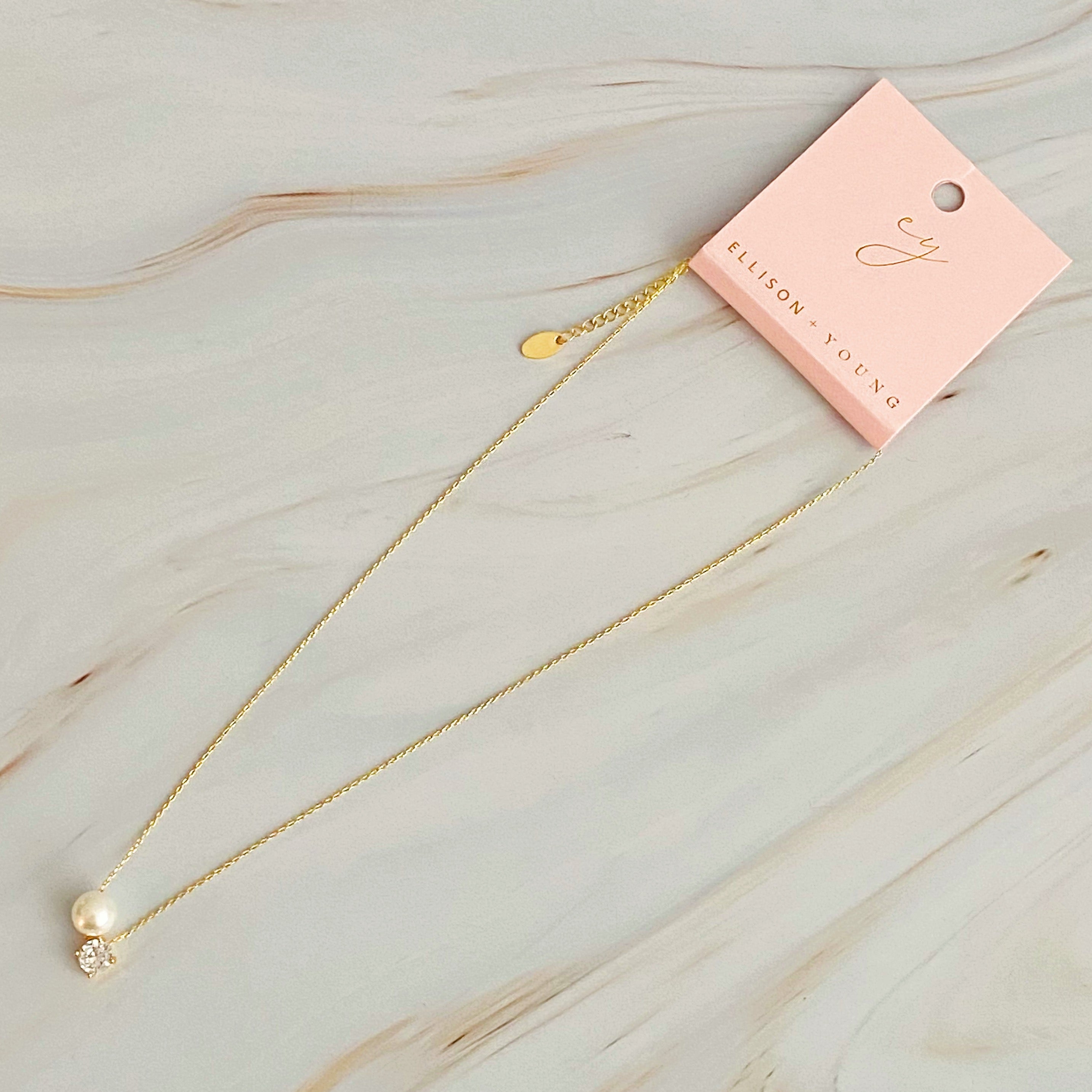 18K Gold Plated Single Pearl And Diamond Necklace