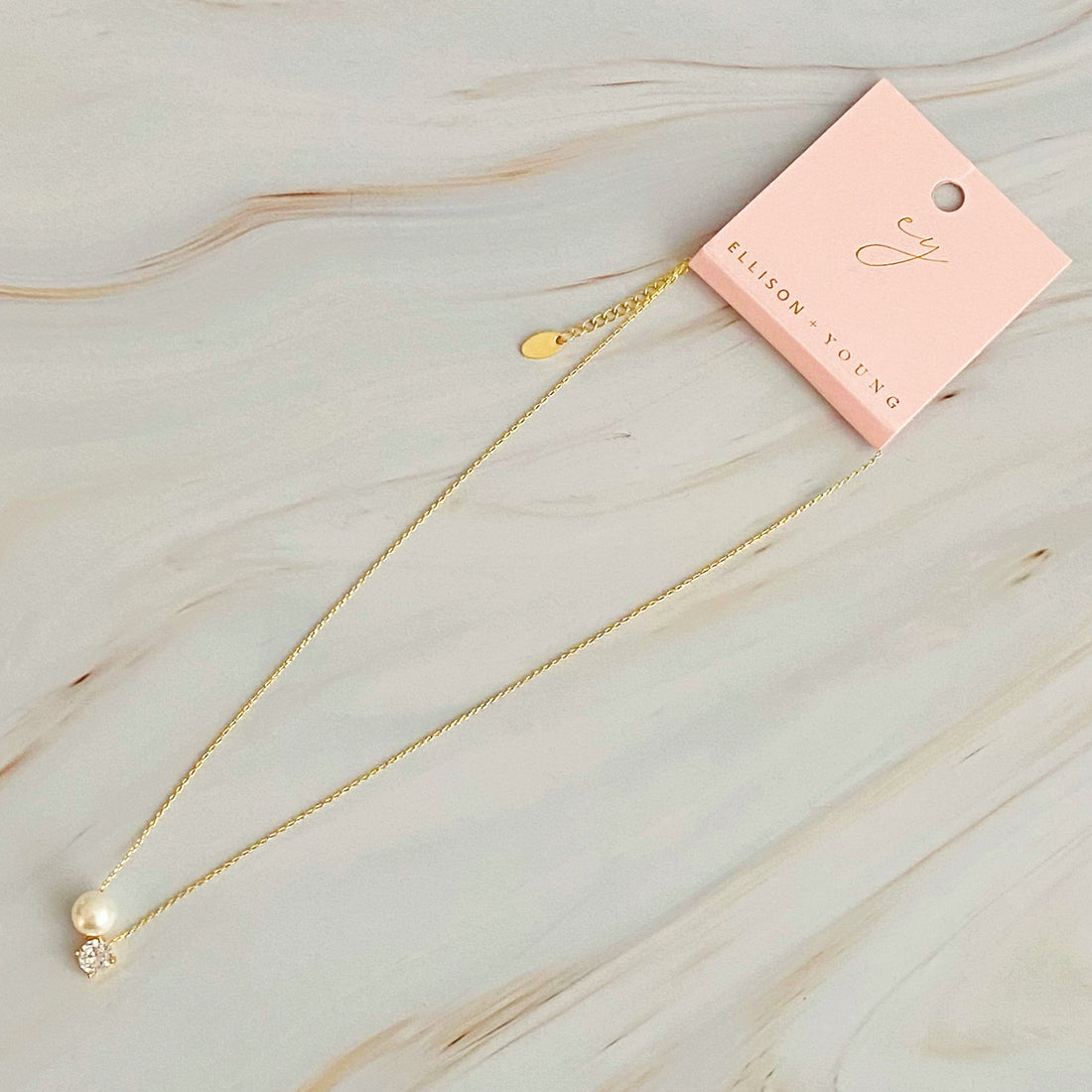 18K Gold Plated Single Pearl And Diamond Necklace