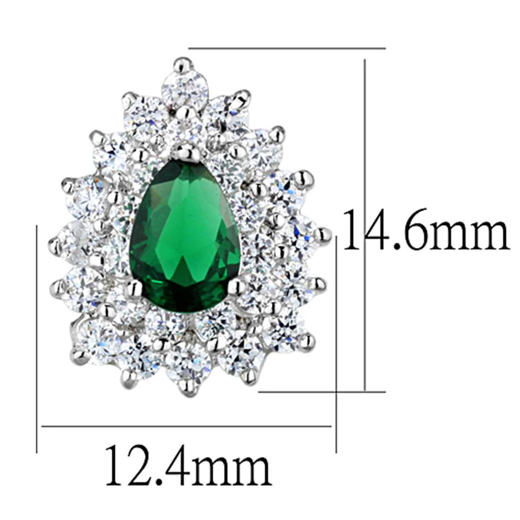 Rhodium Brass Earrings with Emeral as a center stone