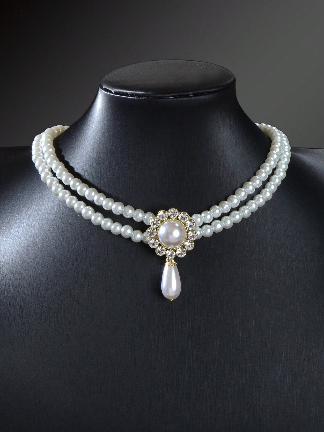 Layered White Pearl Drop Necklace