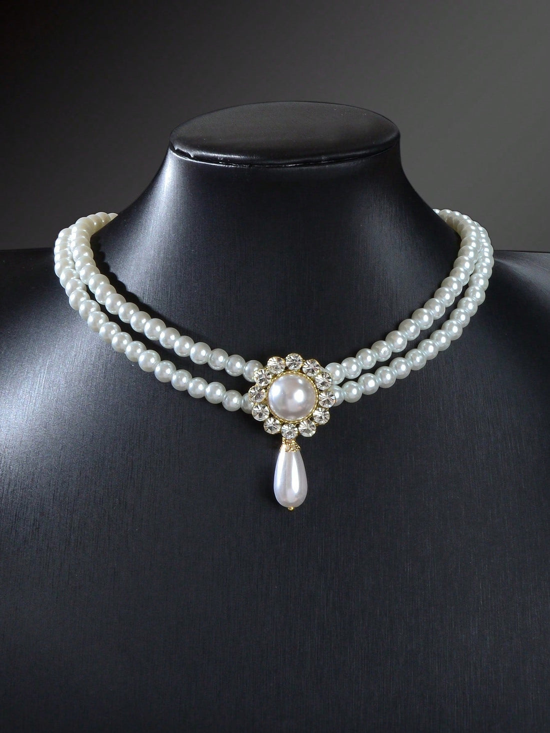 Layered White Pearl Drop Necklace