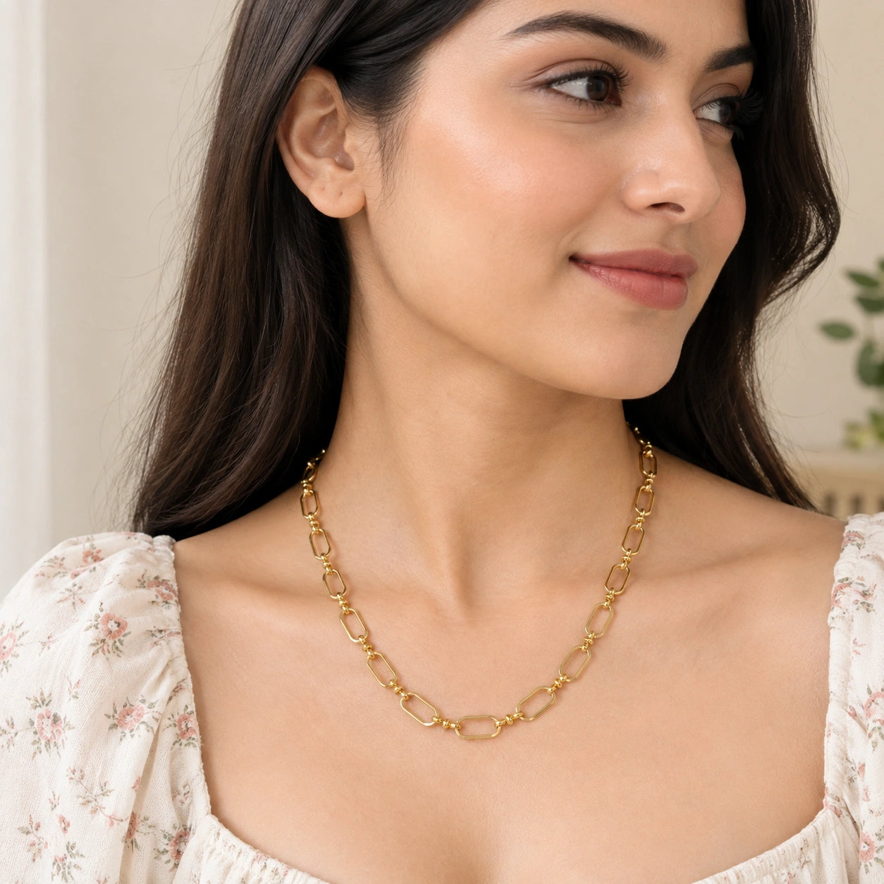 Amber-Tone Gold Chain Necklace for Women