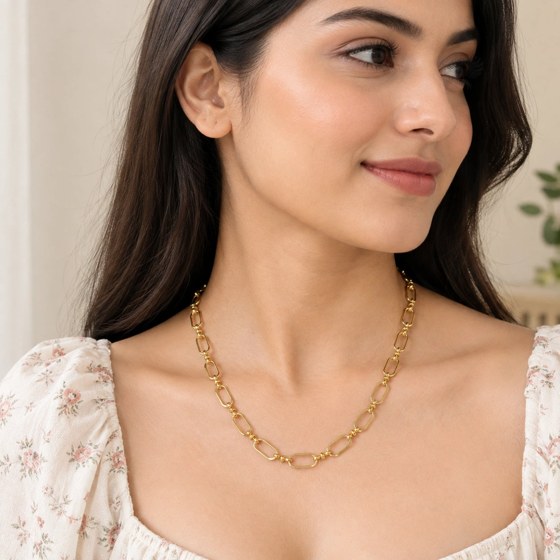 Amber-Tone Gold Chain Necklace for Women