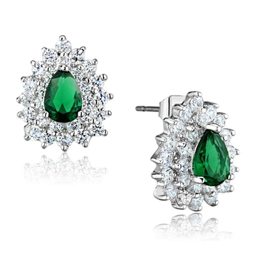 Rhodium Brass Earrings with Emeral as a center stone