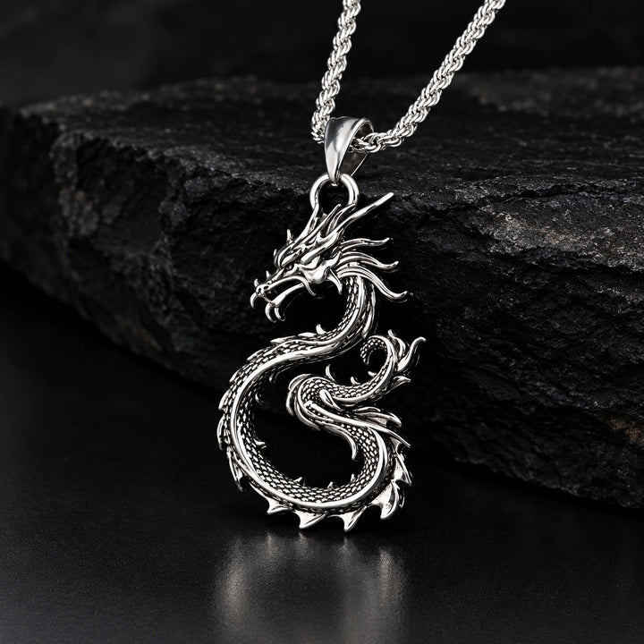 Dragon Sword Pendant Necklace Paved Rhodium