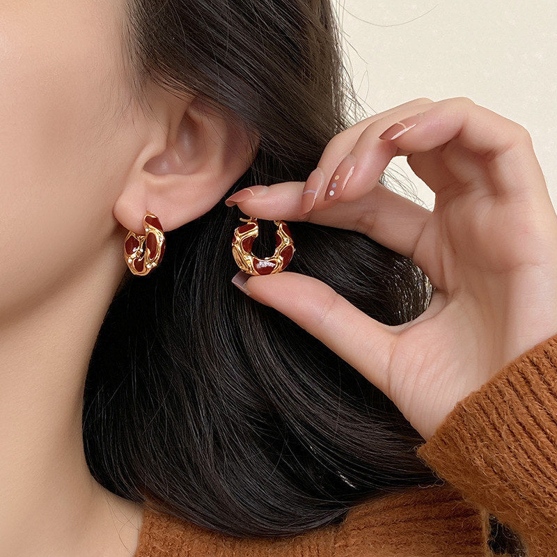18K Gold Plated  Enamel Texture Small Hoop Earrinng