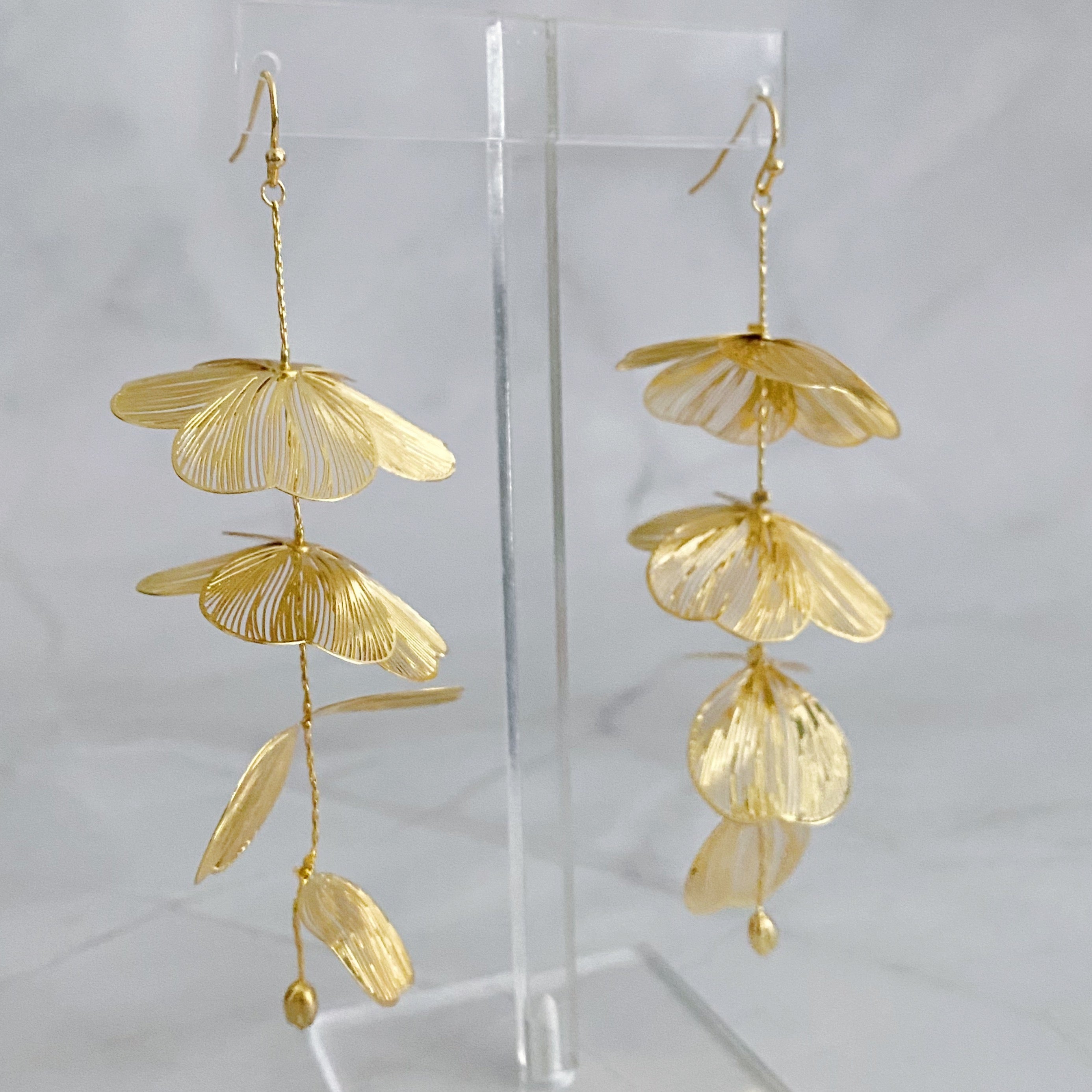 18K Gold Plated  Filigree Flower Drop Earrings