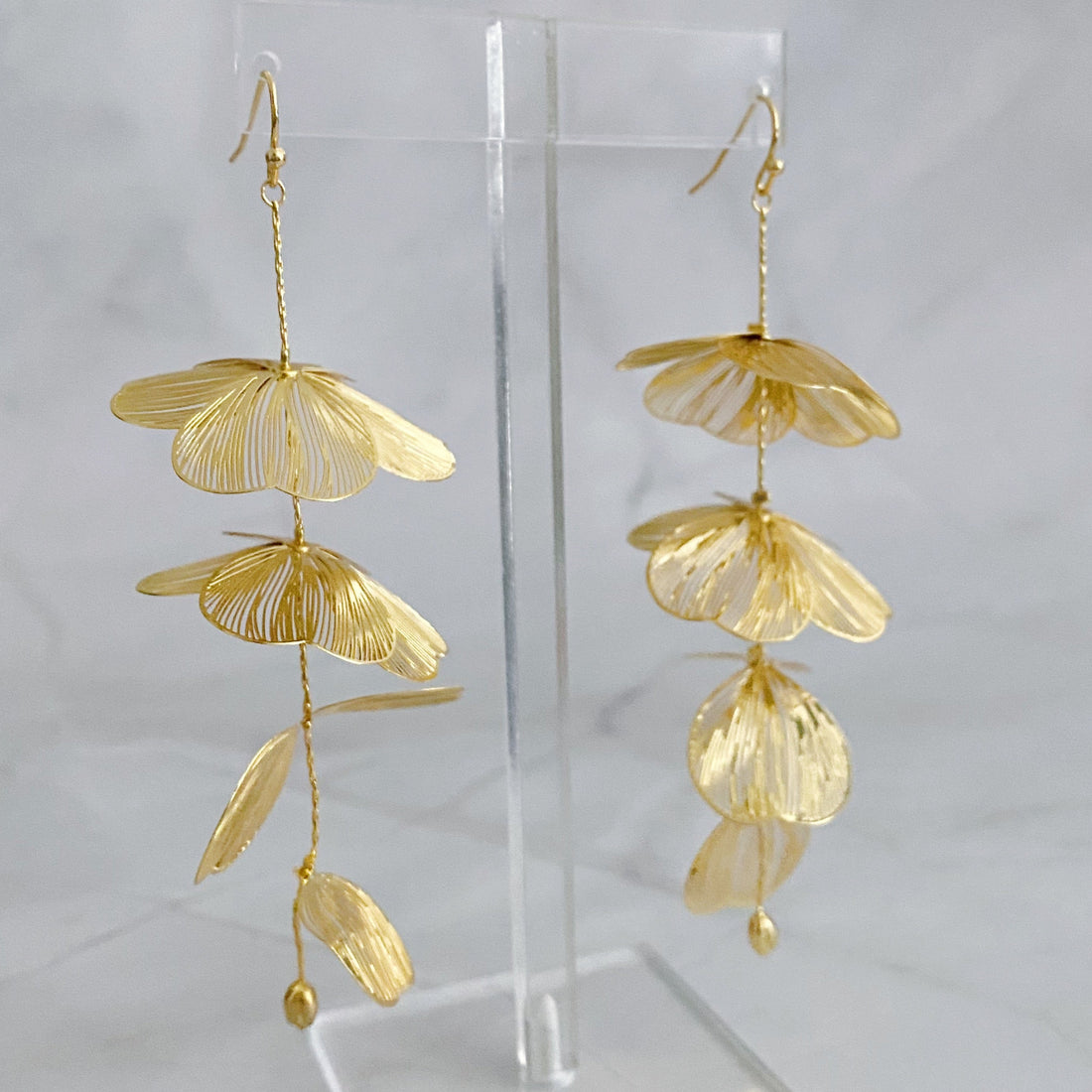 18K Gold Plated  Filigree Flower Drop Earrings