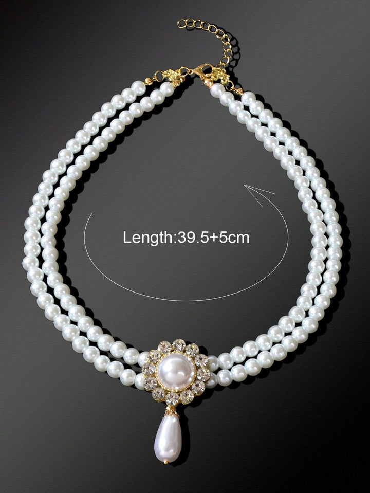 Layered White Pearl Drop Necklace