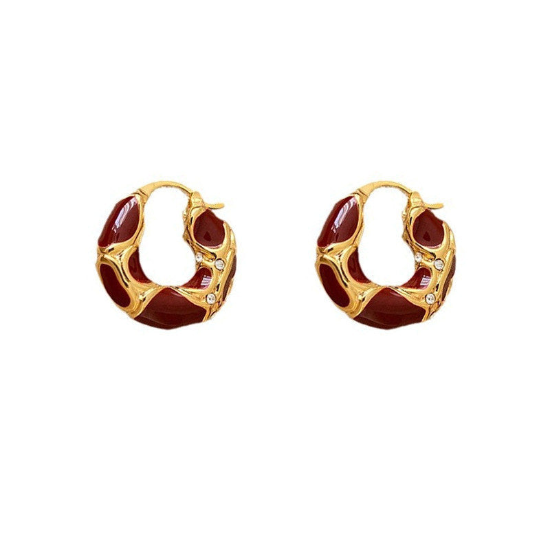 18K Gold Plated  Enamel Texture Small Hoop Earrinng