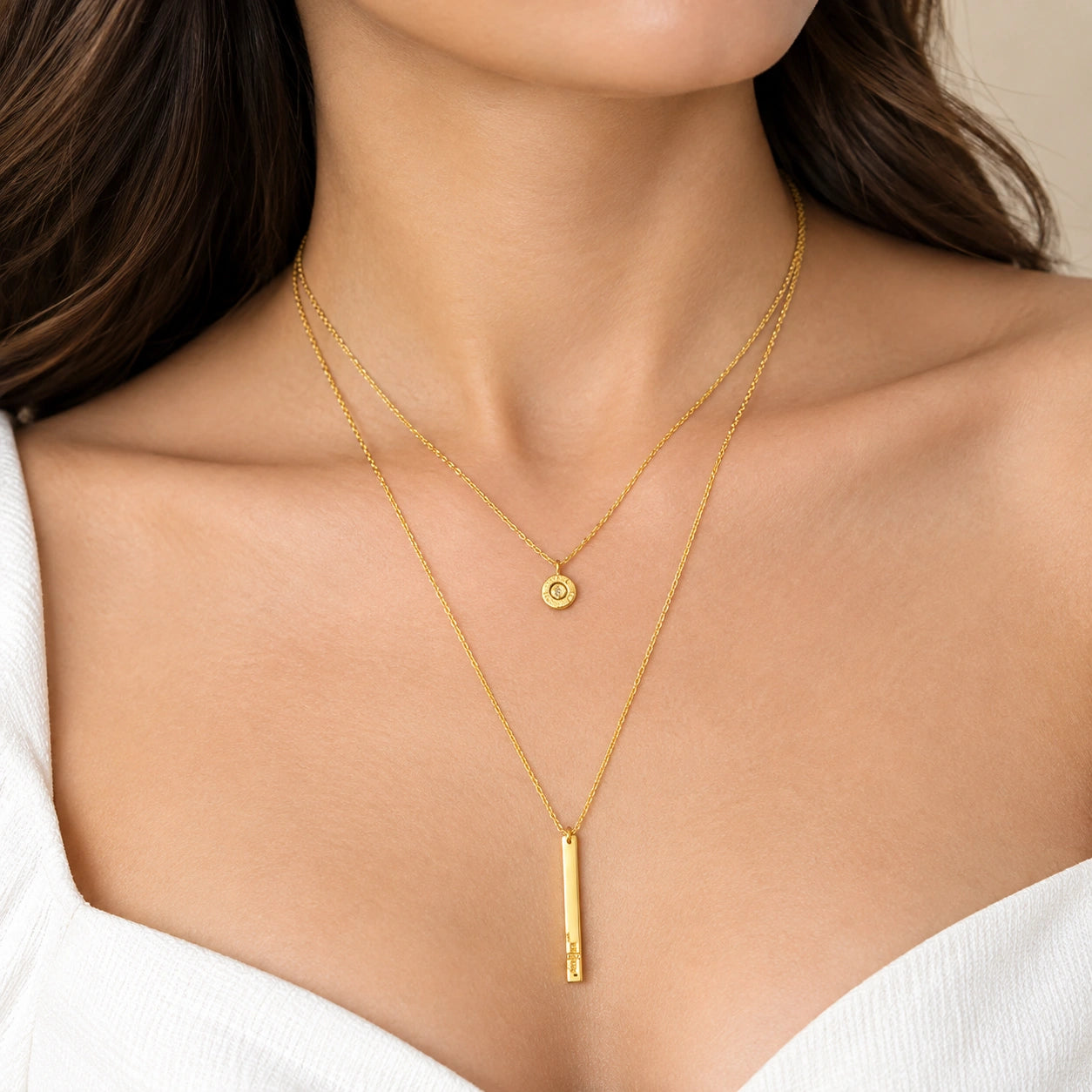 Gold Plated Layered Bar Bullet Necklace