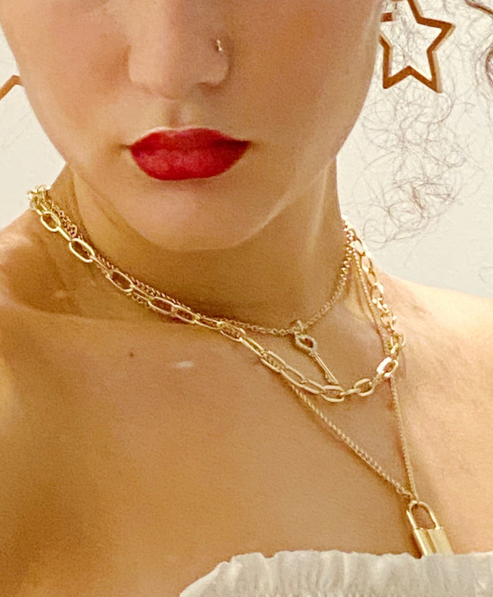 18K Gold Plated Layered Locket & Key Necklace