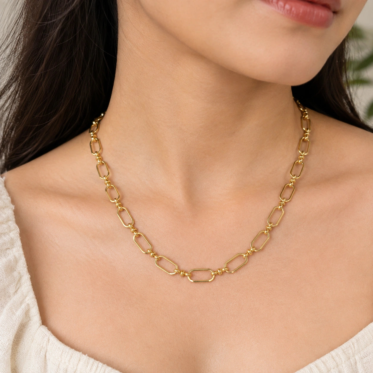 Amber-Tone Gold Chain Necklace for Women