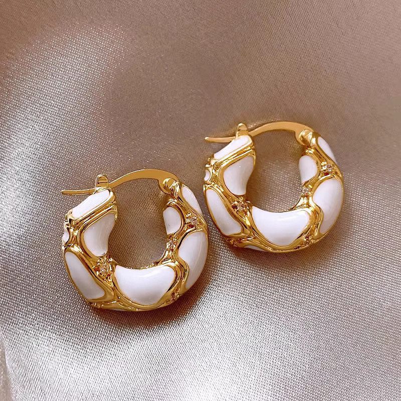 18K Gold Plated  Enamel Texture Small Hoop Earrinng