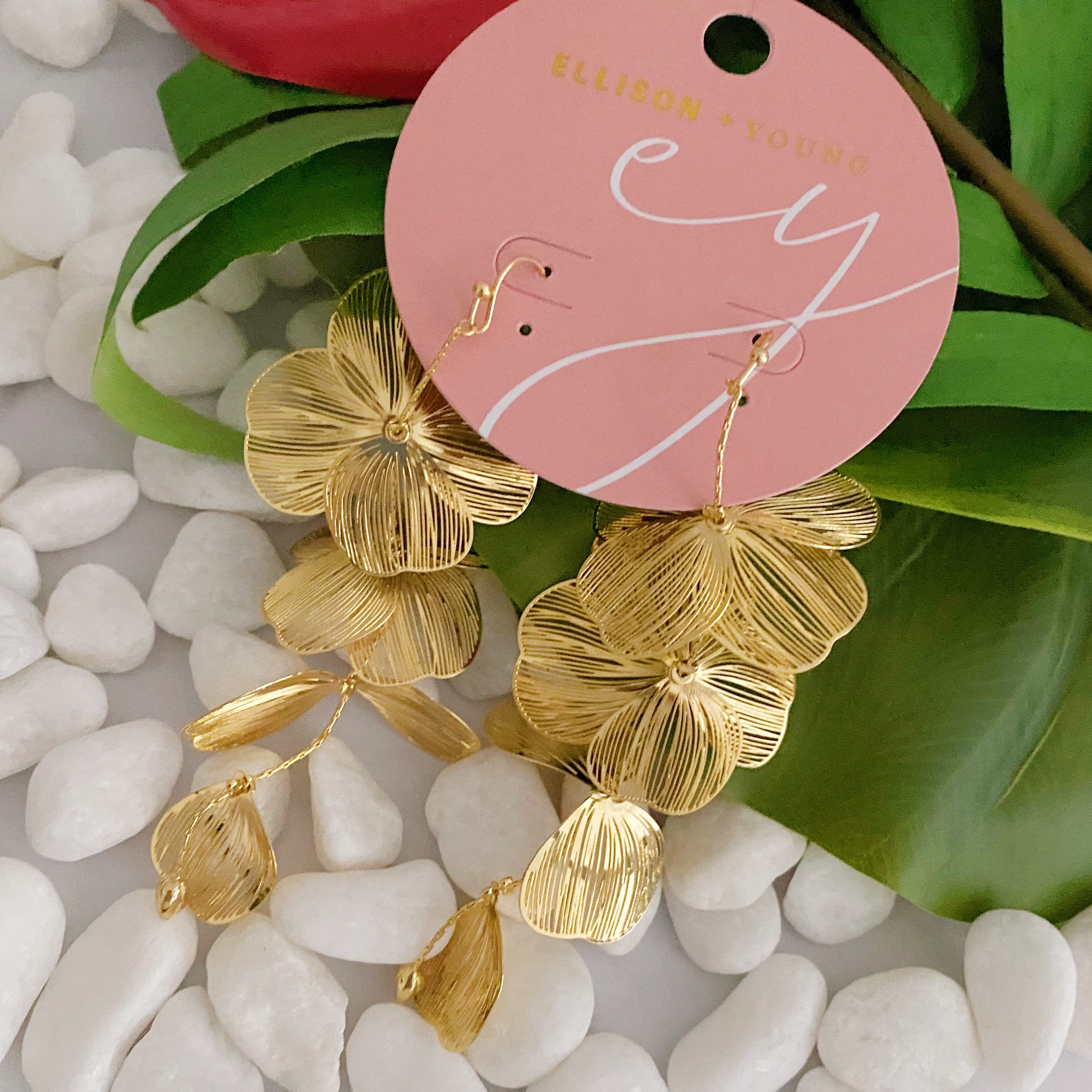 18K Gold Plated  Filigree Flower Drop Earrings