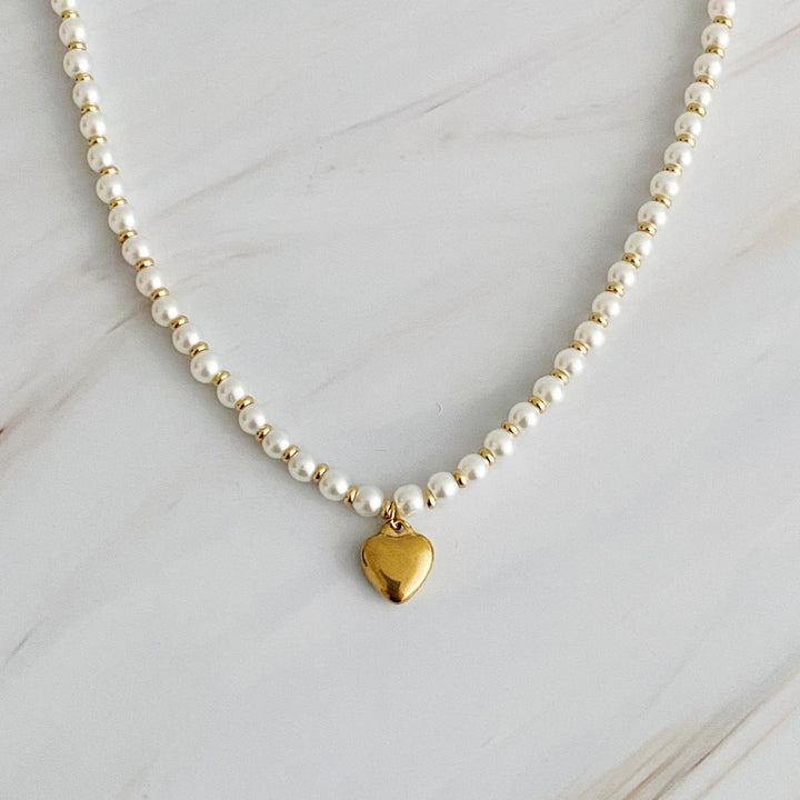 18K Gold plated Pearl Heart Necklace