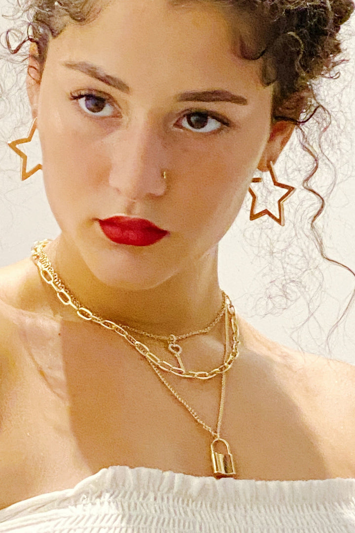 18K Gold Plated Layered Locket & Key Necklace
