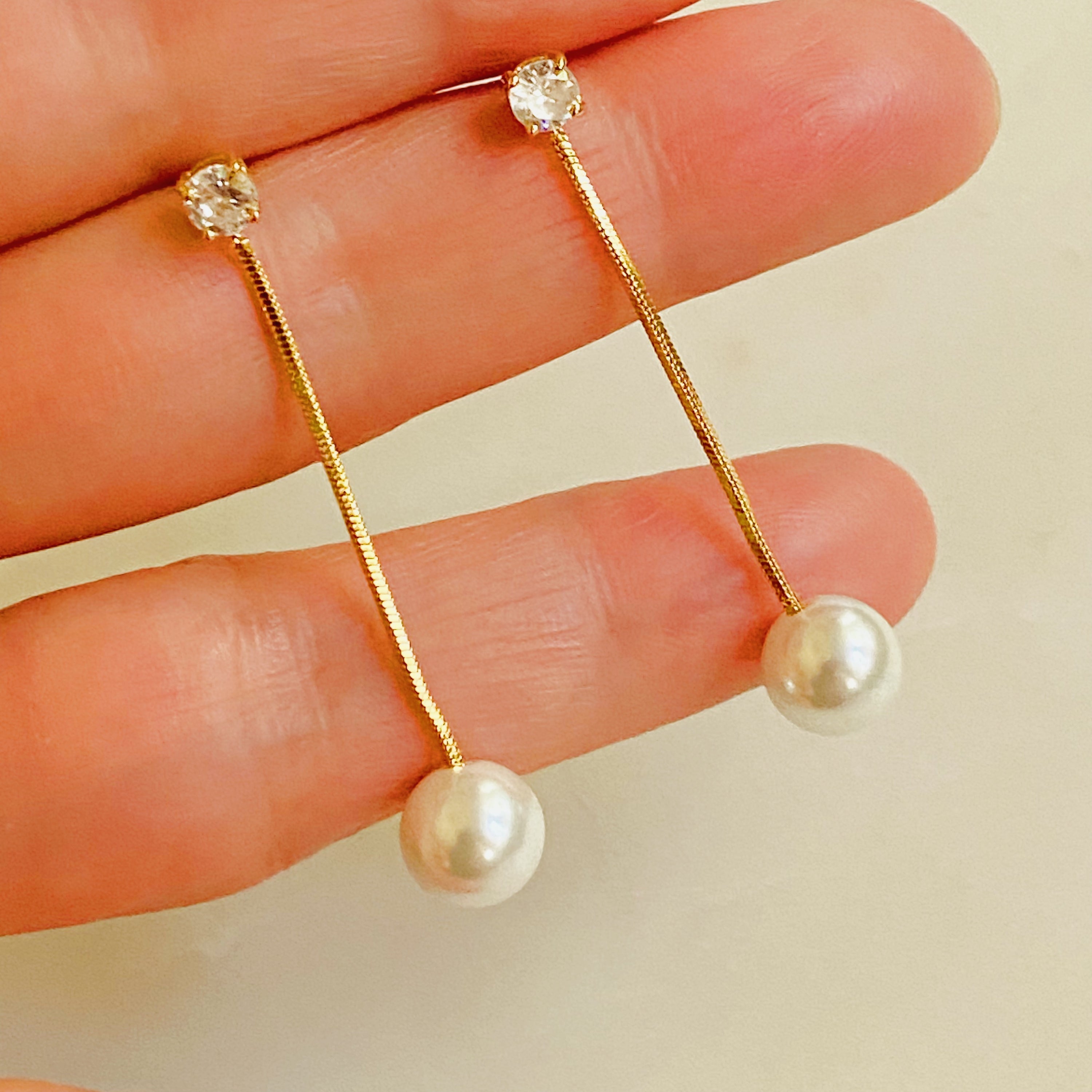 18K Gold Plated with Diamond & Pearl Earring