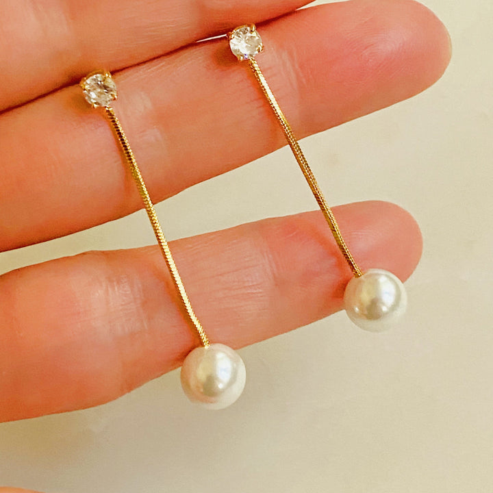 18K Gold Plated with Diamond & Pearl Earring