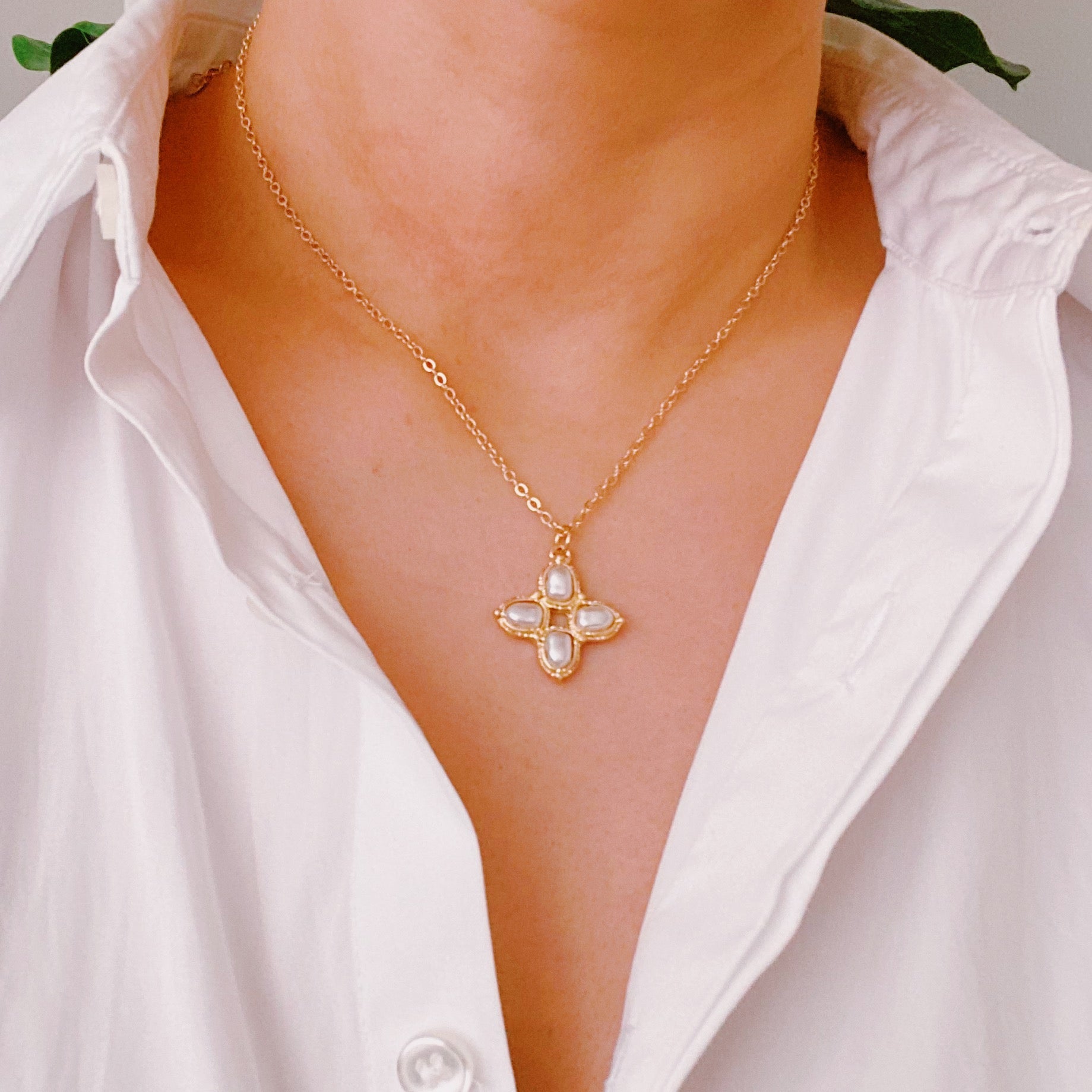 18K Gold Plated  Pearl Cross Necklace