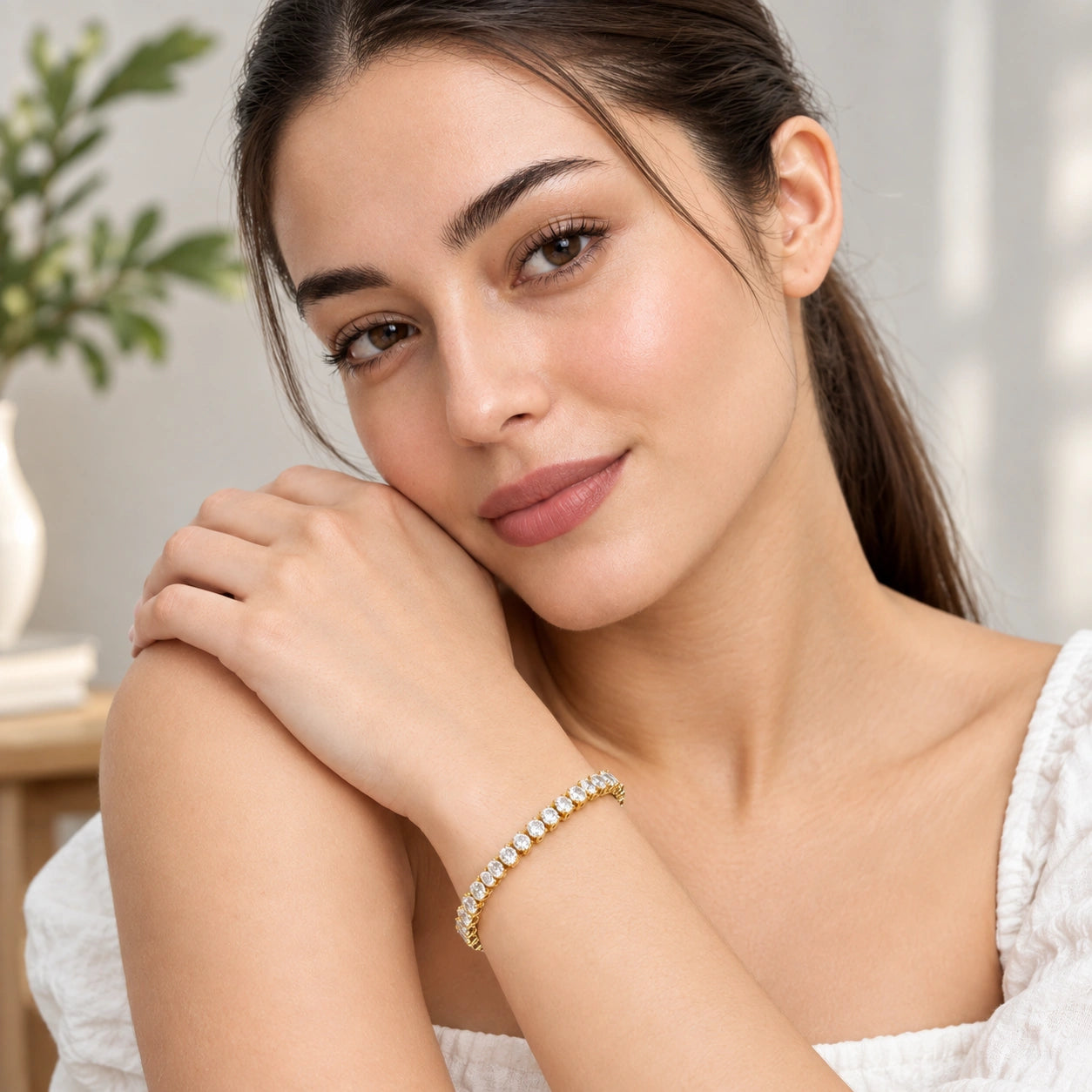 Gold Plated Diamond Tennis Bracelet for Women
