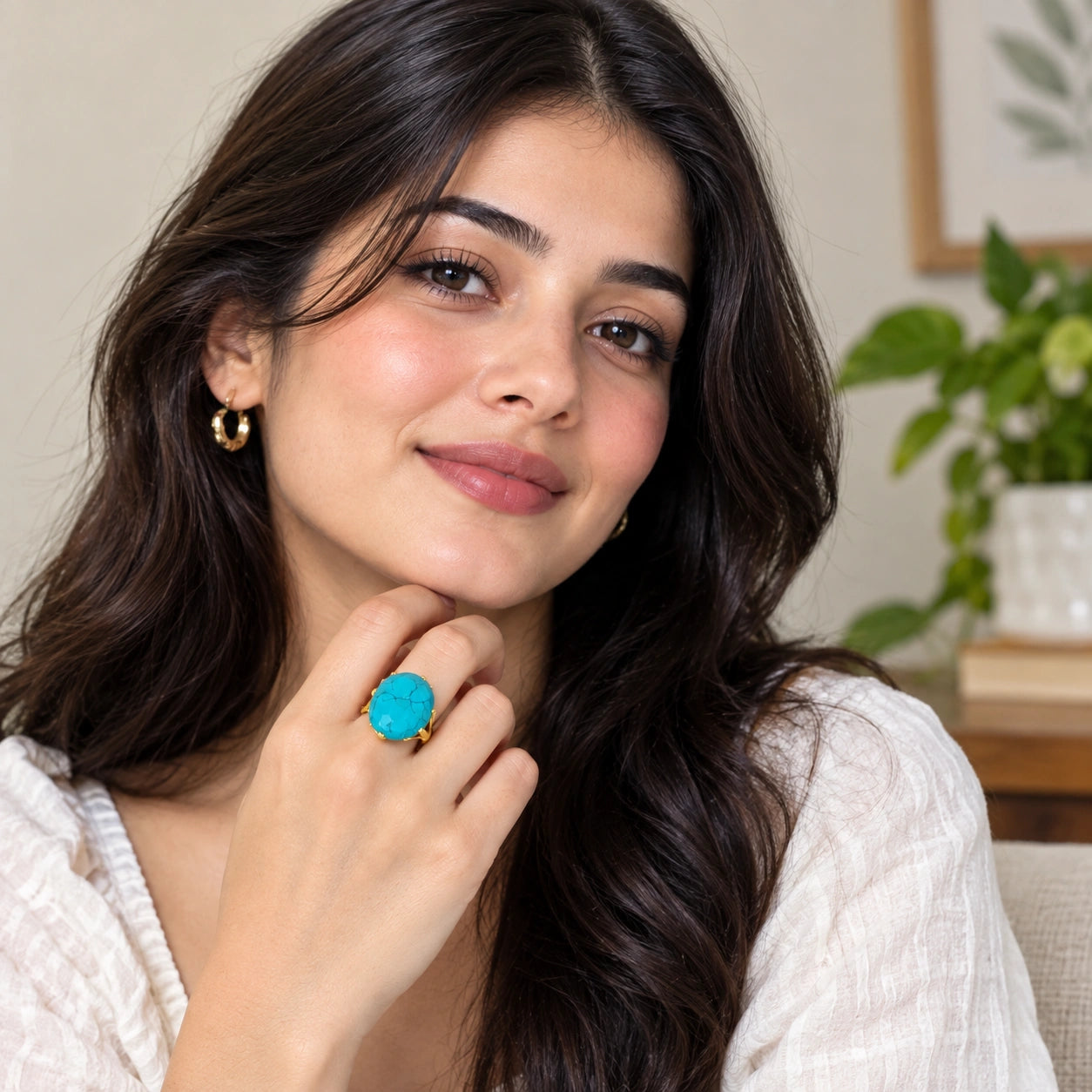 Gold Plated Turquoise Ring for Women