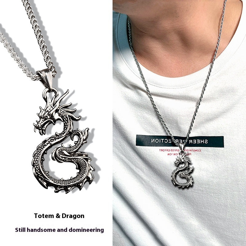 Dragon Sword Pendant Necklace Paved Rhodium