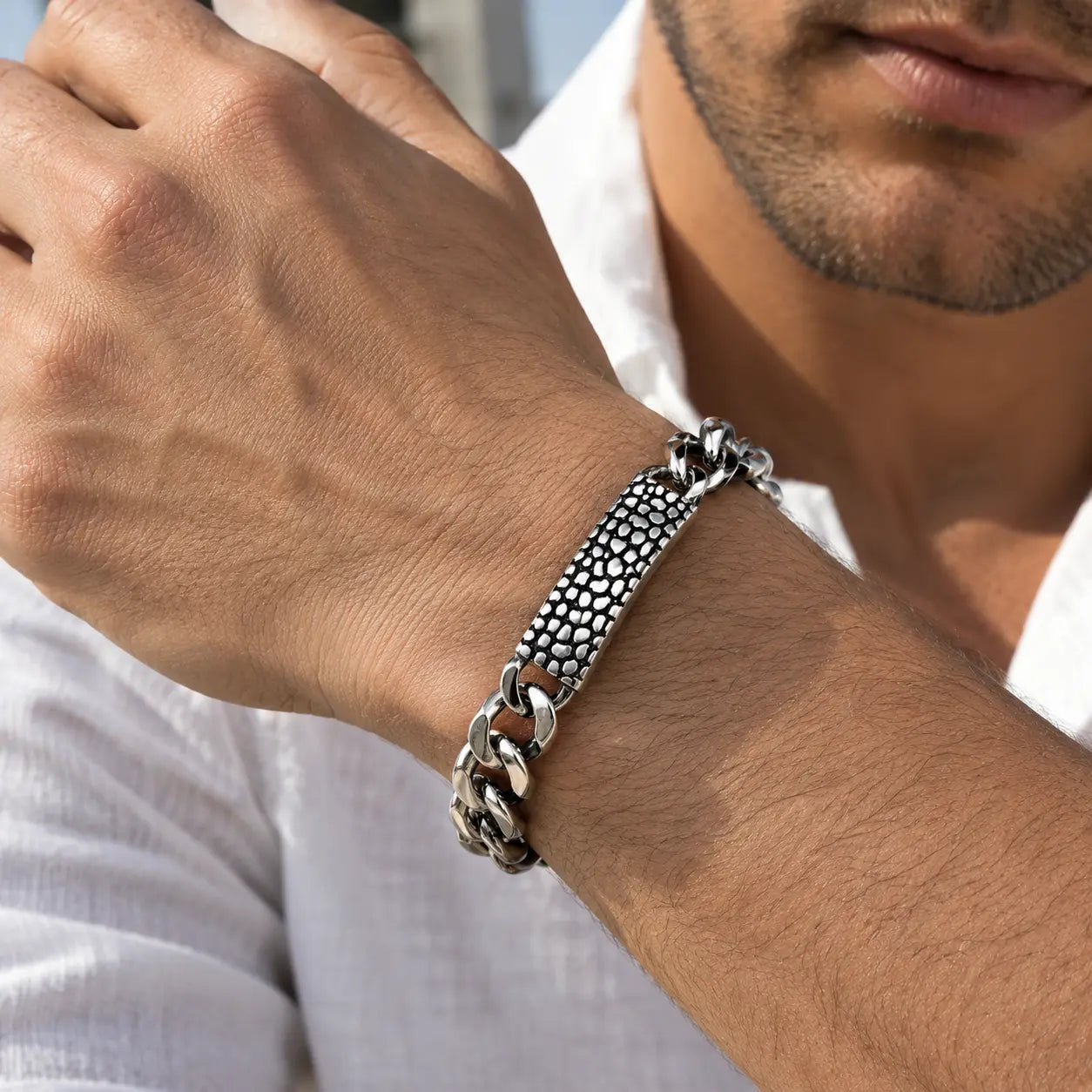 Men’s Polished Stainless Steel Link Bracelet