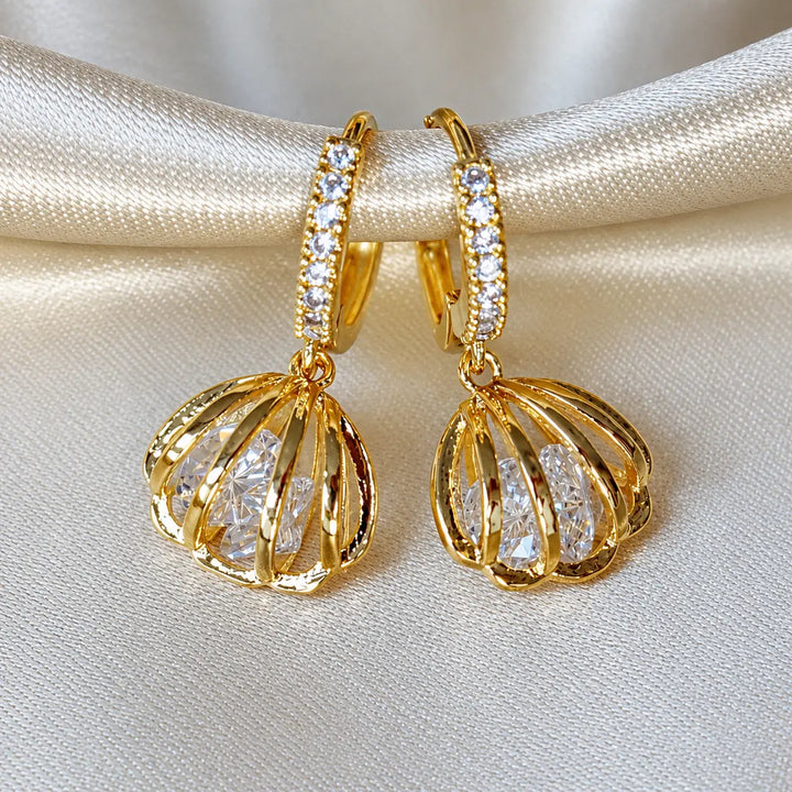 Seashell Diamond Hoop Earrings For Women's