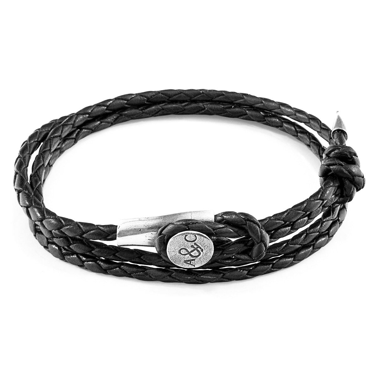 925 Sterling Silver Coal Black Dundee Leather Bracelet